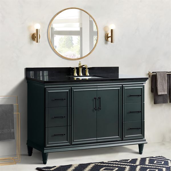 61″ Single Sink Vanity in Dark Gray Finish and Black Galaxy Granite and Rectangle Sink