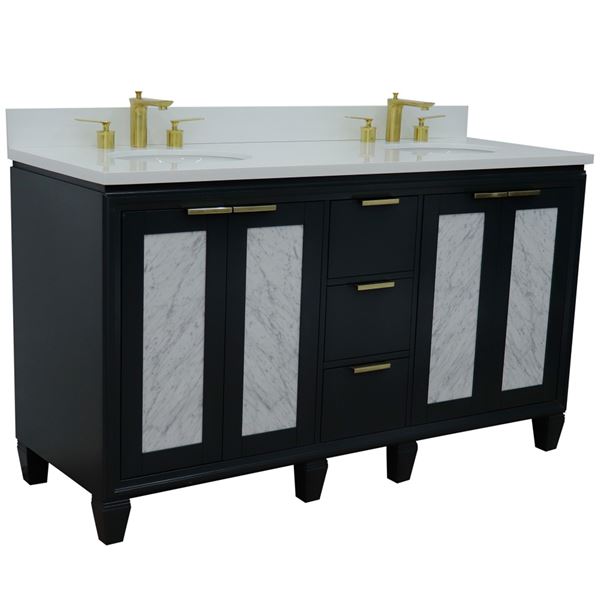 61" Double Sink Vanity in Dark Gray Finish With White Quartz and Oval Sink