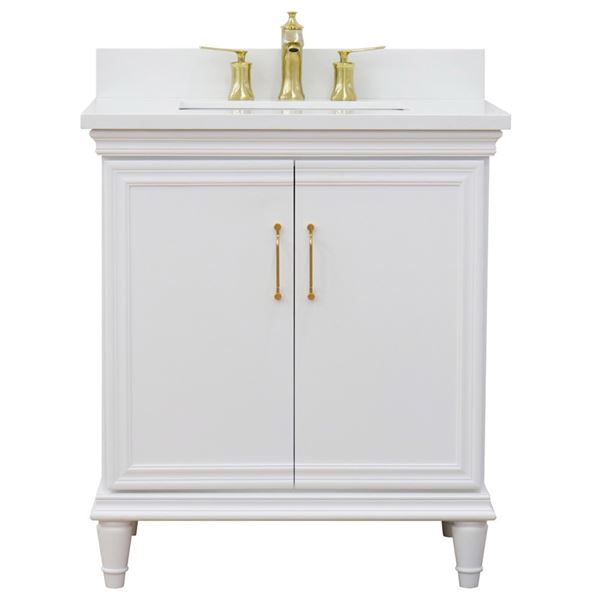 31" Single Vanity in White Finish With White Quartz and Rectangle Sink