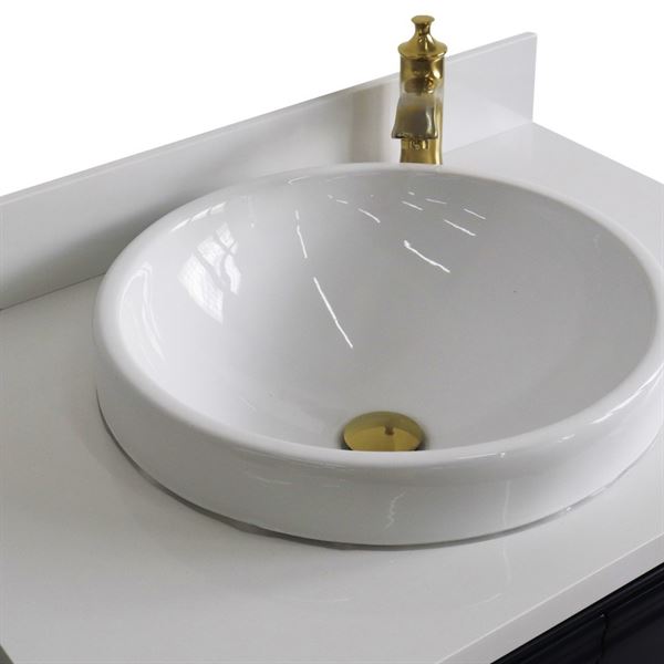 31" Single vanity in Blue finish with White quartz and round sink 