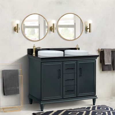 DISCONTINUED : 49" Double Vanity in Dark Gray Finish with Black Galaxy and Round Sink
