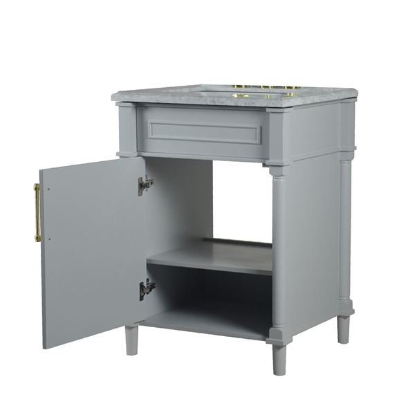 Napa 24 in. Single Vanity in Light Gray with White Carrara Marble Top with Gold Hardware