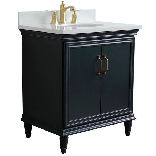 31" Single Vanity in Dark Gray Finish With White Quartz and Oval Sink