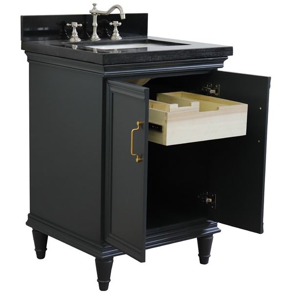 25" Single vanity in Dark Gray finish with Black galaxy and rectangle sink