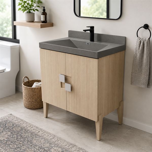 31.5" Single Sink Vanity In Neutral Finish with Gray Composite Granite Top