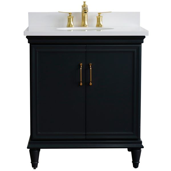 31" Single vanity in Dark Gray finish with White quartz and oval sink