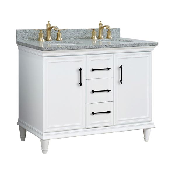 49" Double Vanity in White Finish with Gray Granite and Oval Sinks