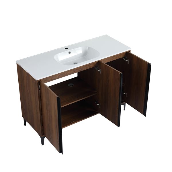 48 in. Single Vanity in Brown Walnut finish with Solid Surface Resin White Sink