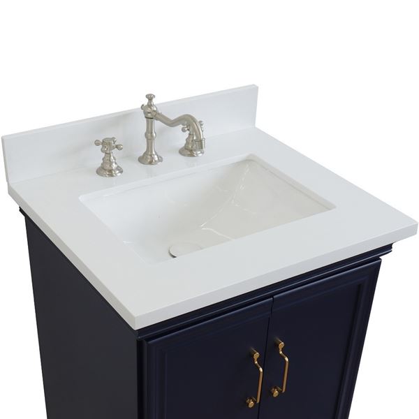 25" Single vanity in Blue finish with White quartz and rectangle sink