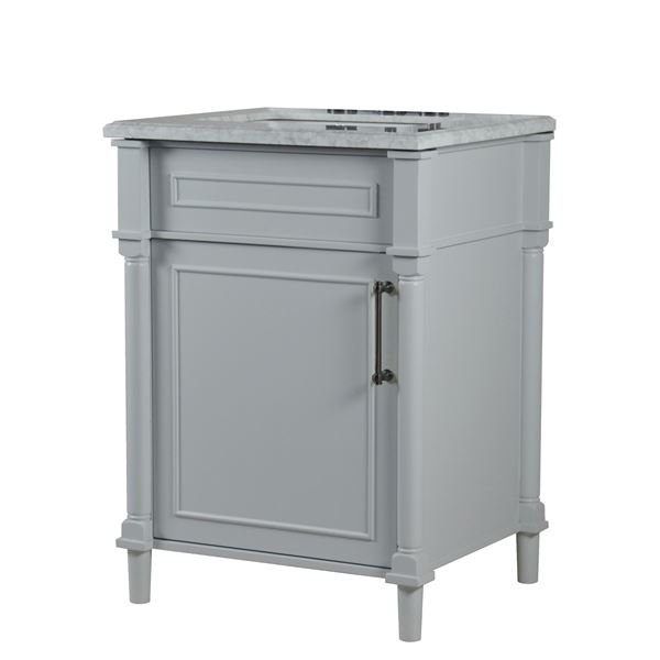 Napa 24 in. Single Vanity in Light Gray with White Carrara Marble Top with Black Hardware