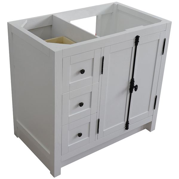 36 in. Single Vanity in Glacier Ash Finish - Cabinet Only - Right Doors, Plantation Collection