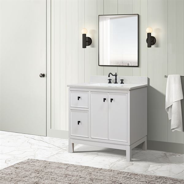 37 in. Single Sink Vanity in White with Engineered Quartz Top