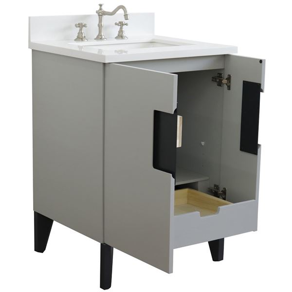 25" Single Sink Vanity in Light Gray Finish With White Quartz and Rectangle Sink