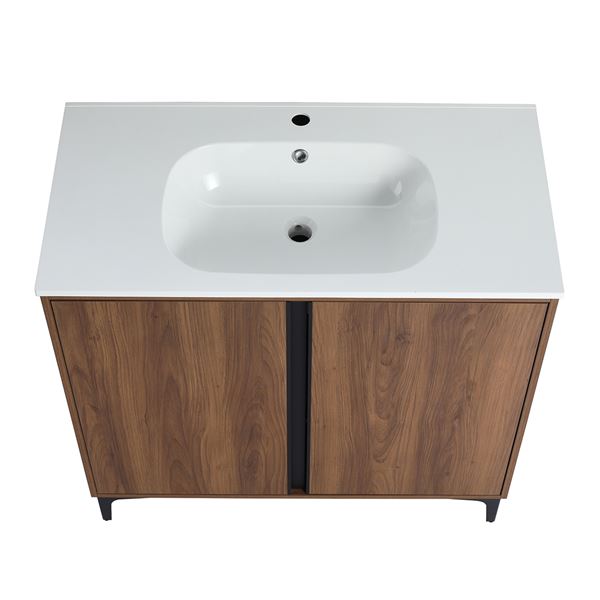 39 in. Single Vanity in Brown Walnut finish with Solid Surface Resin White Sink