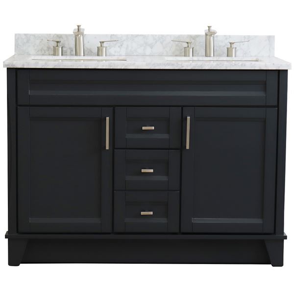 Bellaterra Home Com Bathroom Vanities 48 In Double Sink Vanity Dark Gray Finish With White Carrara Marble And Rectangle - Dark Gray Bathroom Sink