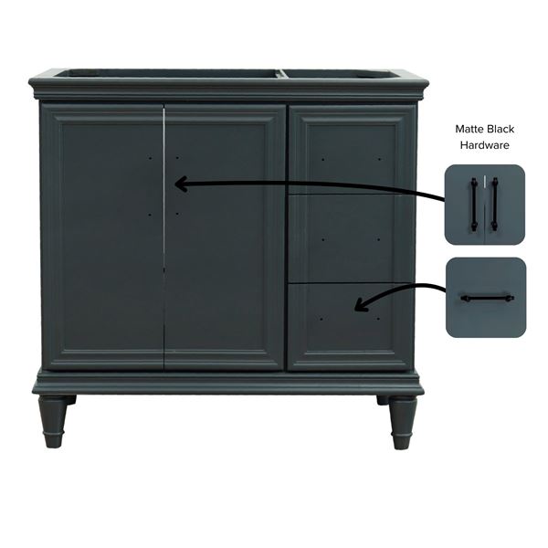 37" Single Vanity in Dark Gray Finish with Gray Granite and Rectangle Sink- Left Door/Left Sink