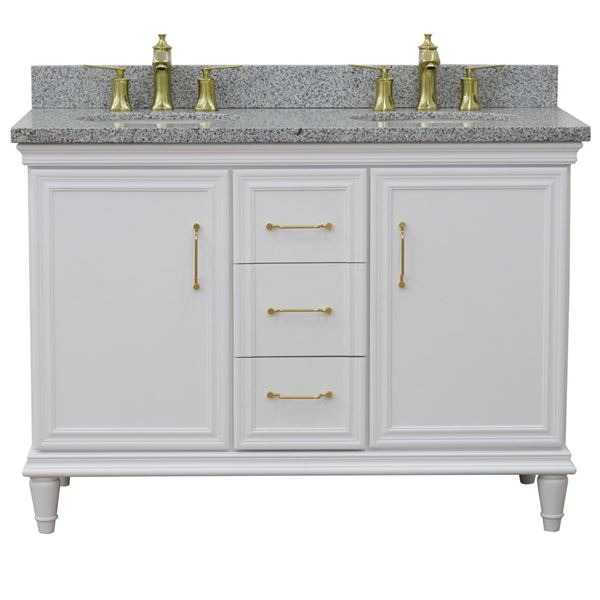 49" Double vanity in White finish with Gray granite and oval sink