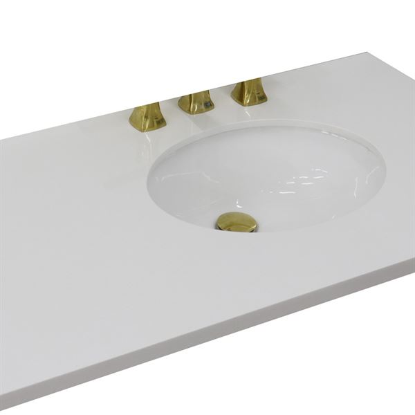 43" White quartz countertop and single oval right sink