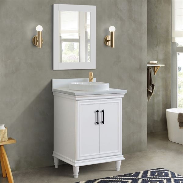 DISCONTINUED : 25" Single Vanity in White Finish with White Engineered Stone Top