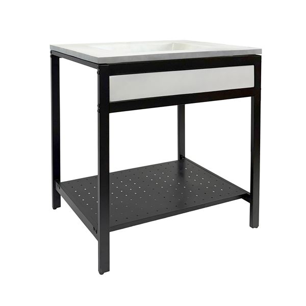 31 in. Single Sink Vanity- Black Metal Frame with Light Gray Concrete Rectangular Sink Top