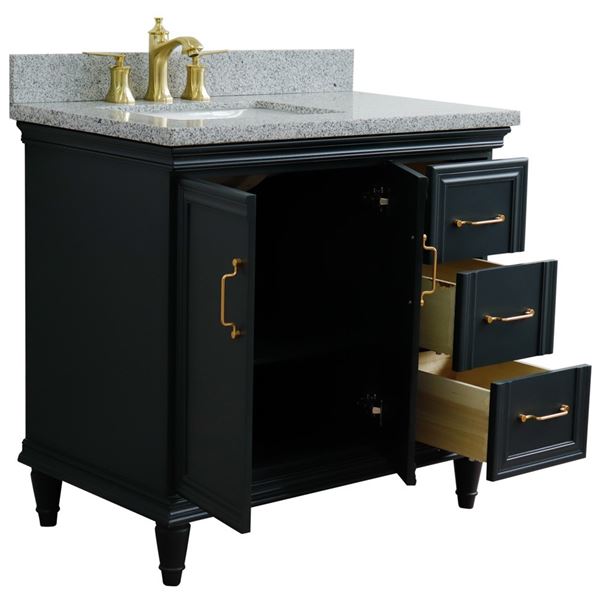 37" Single vanity in Dark Gray finish with Gray granite and rectangle sink- Left door/Left sink
