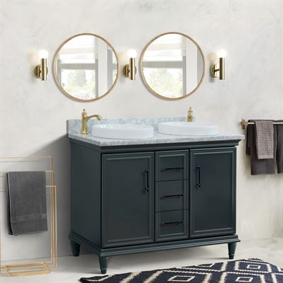 49" Double Vanity in Dark Gray Finish with White Carrara and Round Sink