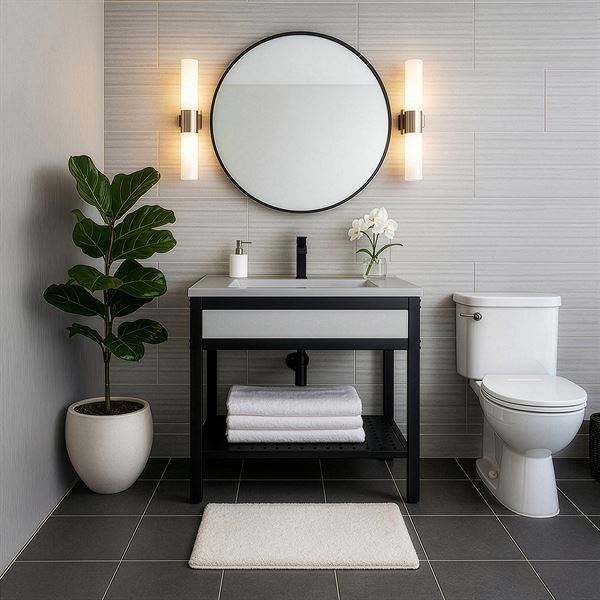 31 in. Single Sink Vanity- Black Metal Frame with Concrete Rectangular Sink Top