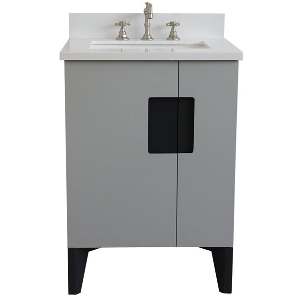 25" Single Sink Vanity in Light Gray Finish With White Quartz and Rectangle Sink
