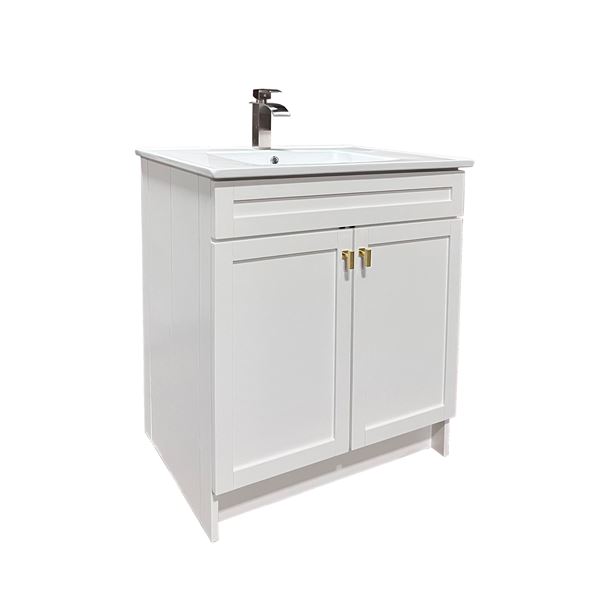 31 in. Single Sink Foldable Vanity Cabinet in White with White Ceramic Top