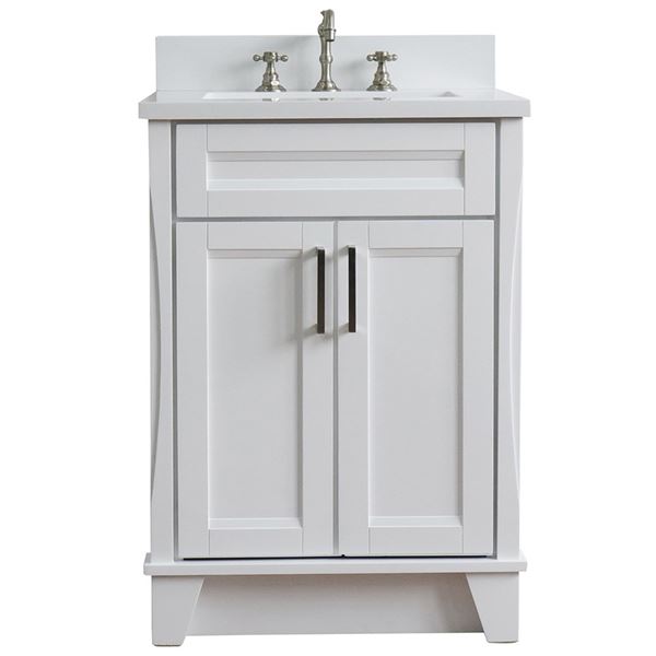 25" Single Sink Vanity in White Finish With White Quartz and Rectangle Sink