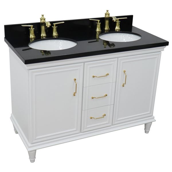 49" Double vanity in White finish with Black galaxy and oval sink