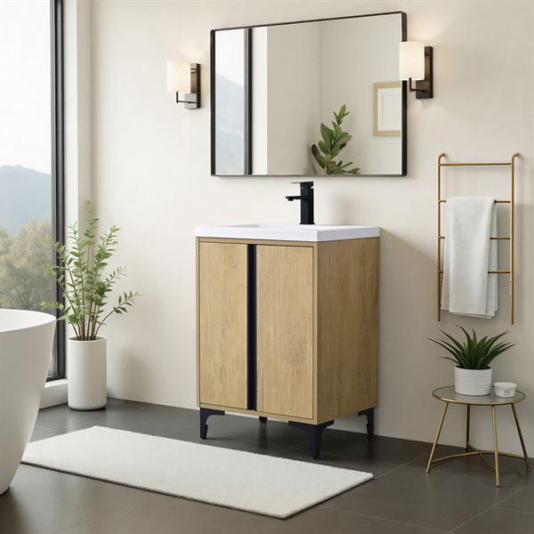 24 in. Single Vanity in Natural Oak finish with Solid Surface Resin White Sink