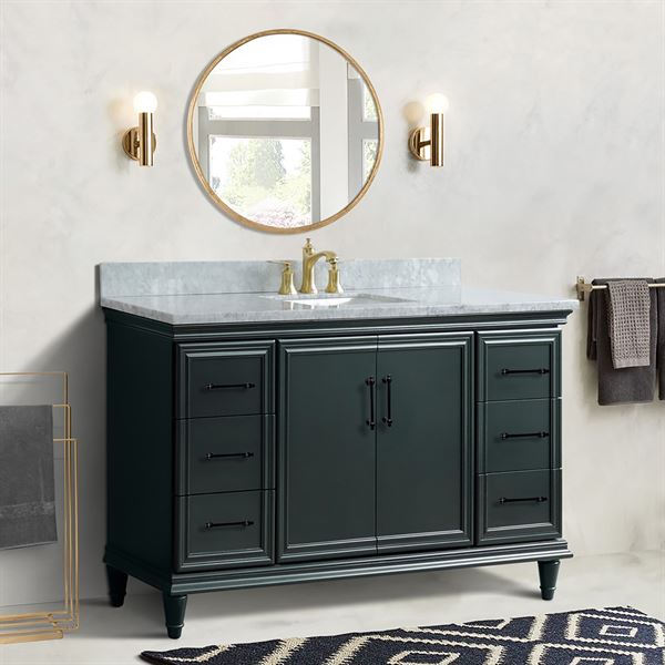 61″ Single Sink Vanity in Dark Gray Finish and White Carrara Marble and Rectangle Sink