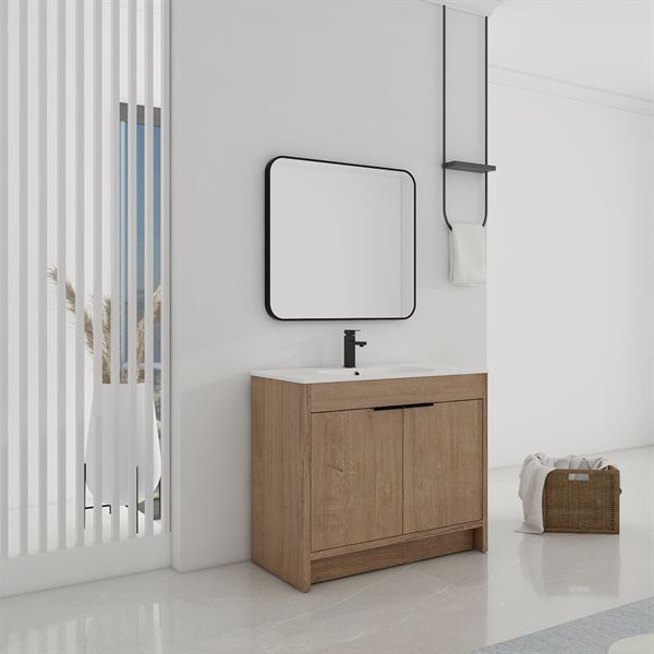 40 in. Single Vanity in Neutral finish with Solid Surface Resin White Sink