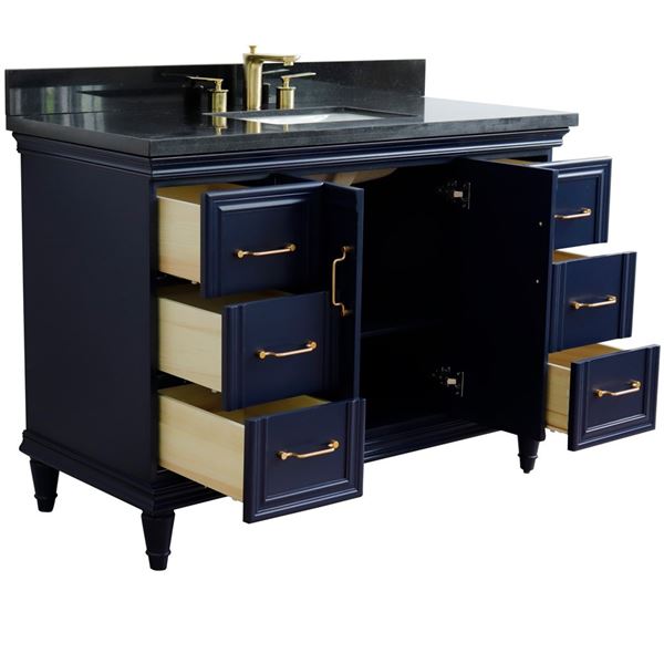 49" Single sink vanity in Blue finish with Black galaxy granite and rectangle sink