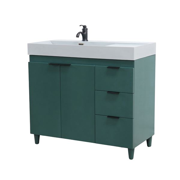 39 in. Single Sink Vanity in Hunter Green with Light Gray Composite Granite Top