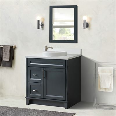 37 in. Single Vanity in Dark Gray Finish with White Quartz and Round Sink- Right Door/Center Sink