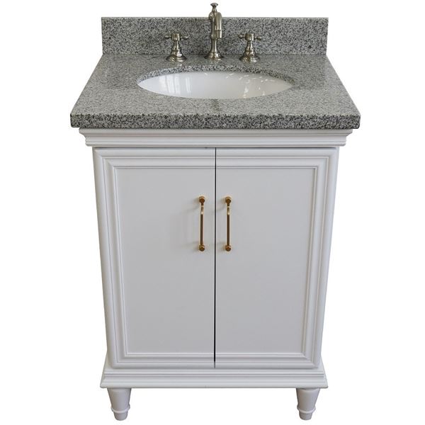 25" Single vanity in White finish with Gray granite and oval sink