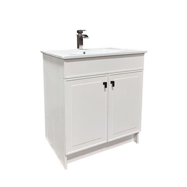 31 in. Single Sink Foldable Vanity Cabinet in White with White Ceramic Top