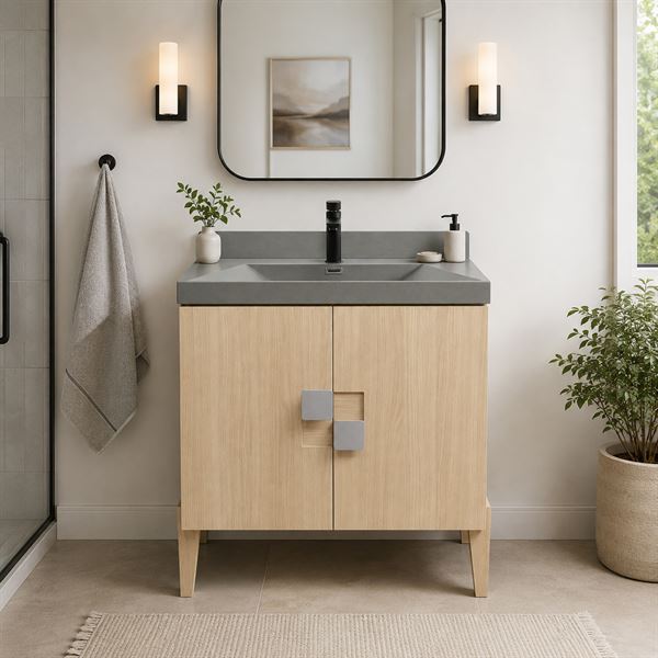 31.5" Single Sink Vanity In Neutral Finish with Gray Composite Granite Top