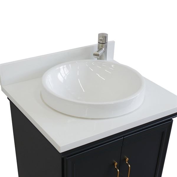 25" Single vanity in Dark Gray finish with White quartz and round sink