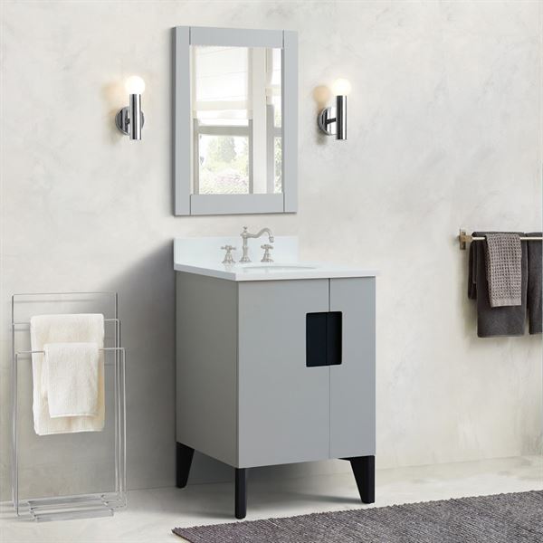 25" Single Sink Vanity in Light Gray Finish With White Quartz and Oval Sink
