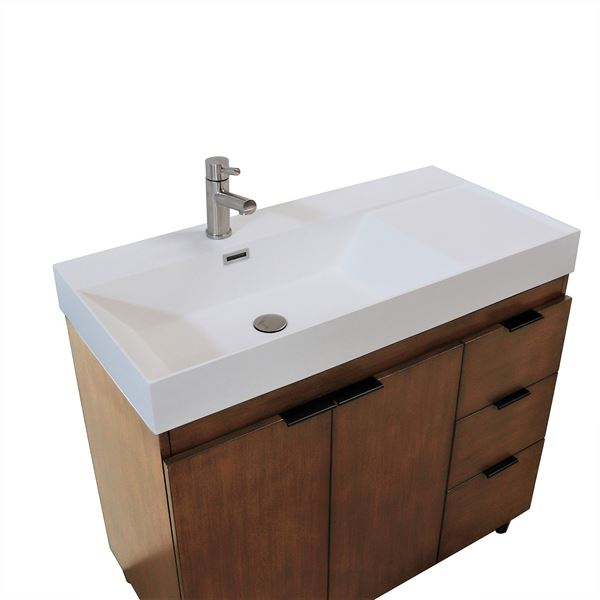 39 in. Single Sink Vanity in Walnut with White Composite Granite Top