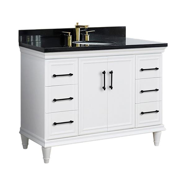 49" Single Sink Vanity in White Finish with Black Galaxy Granite and and Oval Sink