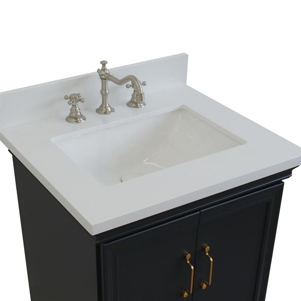 25" Single vanity in Dark Gray finish with White quartz and rectangle sink