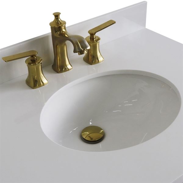 31" Single Vanity in Blue Finish With White Quartz and Oval Sink