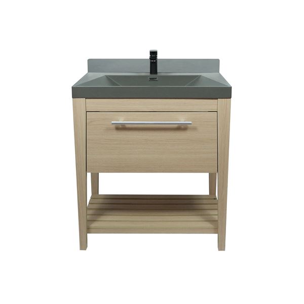 31.5" Single Sink Vanity In Neutral Finish with Gray Composite Granite Top