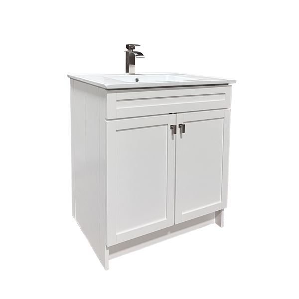 31 in. Single Sink Foldable Vanity Cabinet in White with White Ceramic Top