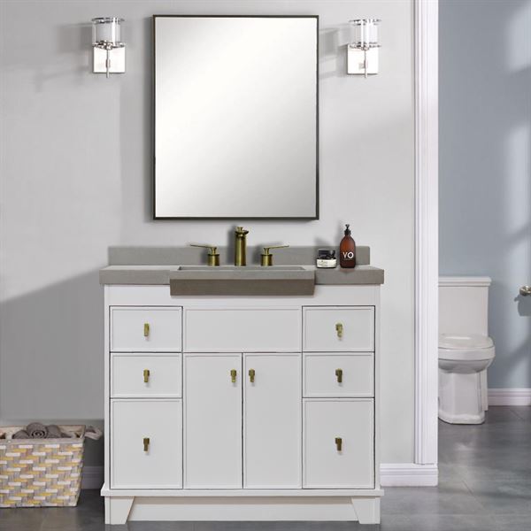 39 in Single Sink Vanity white Finish in gray concrete Top