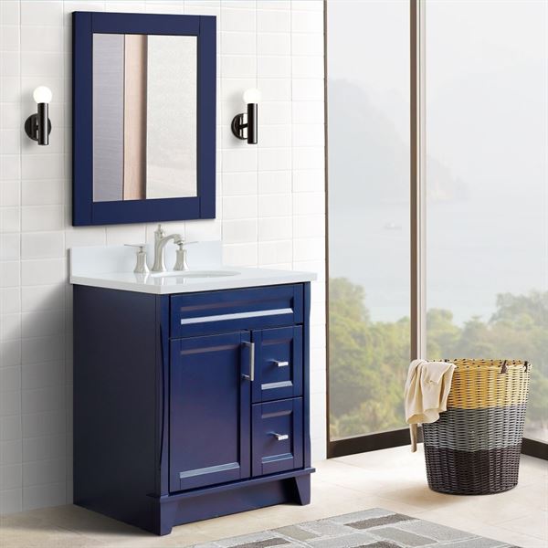 31" Single Sink Vanity in Blue Finish With White Quartz With Oval Sink